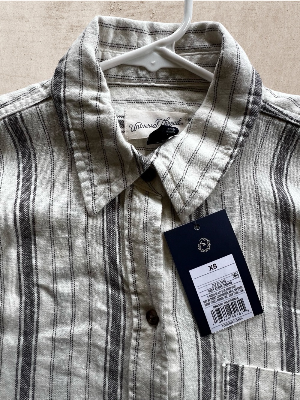 Universal Thread Gray & Cream Vertical Stripe Long Sleeve Linen Shirt